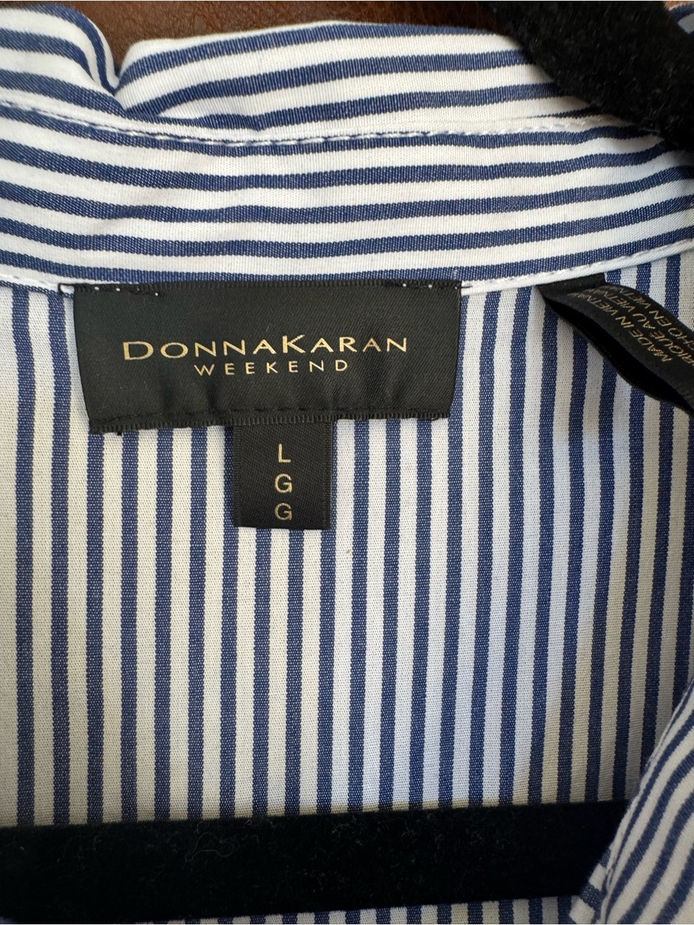 Donna Karan Weekend Stripe Tie Front Maxi Shirt Dress L NWT $199 Blue White - Picture 5 of 8